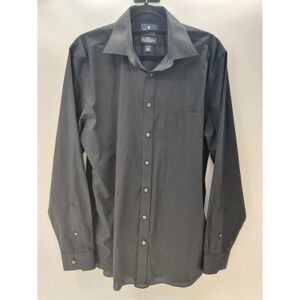 Stafford Travel Dress Shirt Mens 16.5 36-37 Black Fitted Easy Care Broadcloth